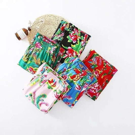 S-XXXXL Women's Spring Wide Leg Pants Summer Plus Size Printed Long Pants Autumn Elastic Waist Loose Trousers