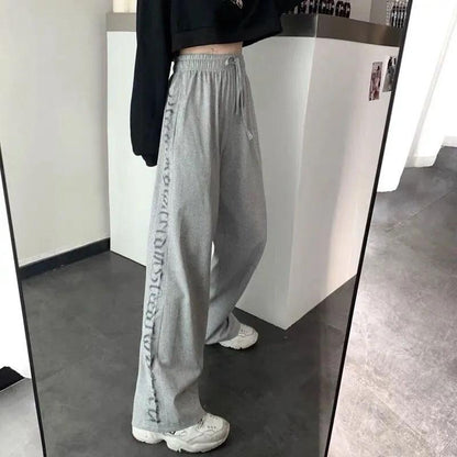 INS Harajuku Style Letter Print Wide-leg Straight Pants Women's Spring and Summer Loose Casual Sports Pants Hip-hop Lazy Style Couple Trousers