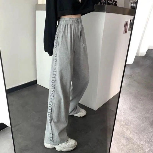 INS Harajuku Style Letter Print Wide-leg Straight Pants Women's Spring and Summer Loose Casual Sports Pants Hip-hop Lazy Style Couple Trousers