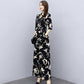 Black Suit Women's Summer Two-piece Suit Slim Wide-leg Pants + Long-sleeved Shirt Temperament Printed Suit Suit Women