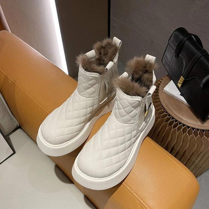 Winter Boots for Women Black White Snow Boots Leather Fur Boots Platform Chunky Shoes Plush Warm Ankle Booties