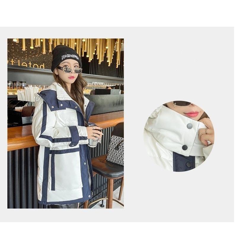 Men's and Women's Down Jackets Wear Color-blocking Loose Mid-length Design Coat