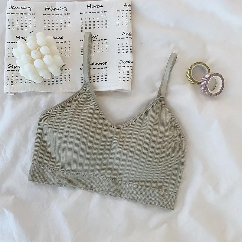 Ladies No Steel Ring Gathered Underwear Female Students Korean Version Camisole Tube Top with Chest Pad  Brassieres Breathable Comfortable Solid Bra