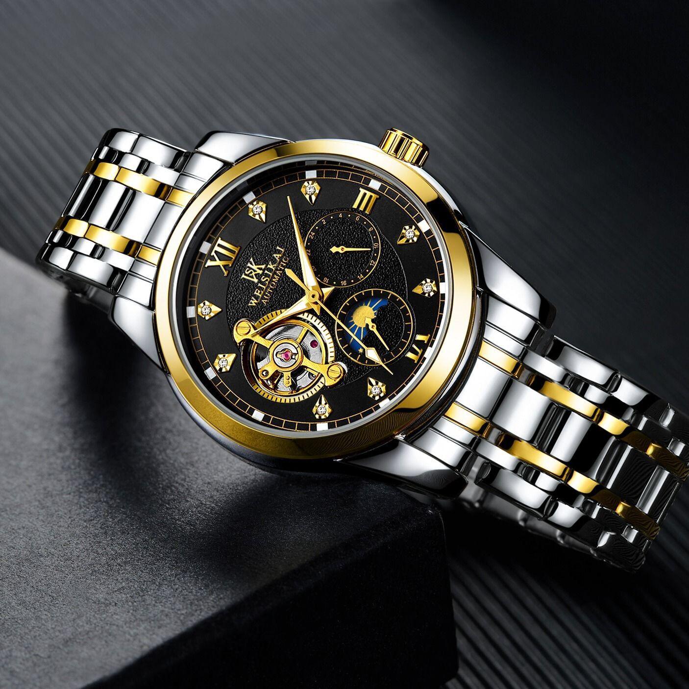 Men Stailness Steel Band Automatic Mechanical Watch Fashion Men Luminous Date Business Wristwatch