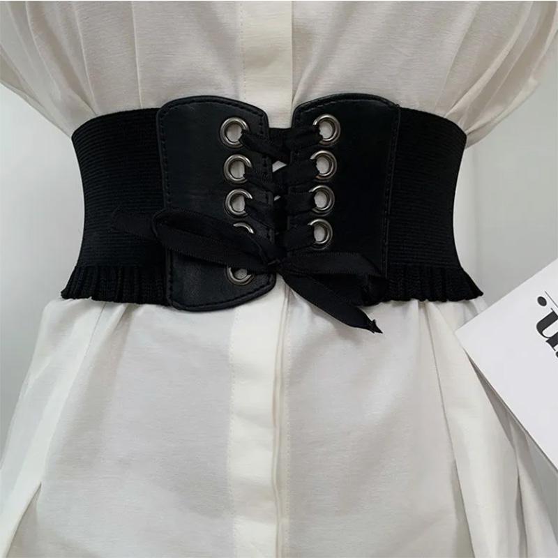 Ladies Belt Decoration Simple Lace-Up Elastic Matching Dress Black Wide Waist Seal Corset Tide Belt