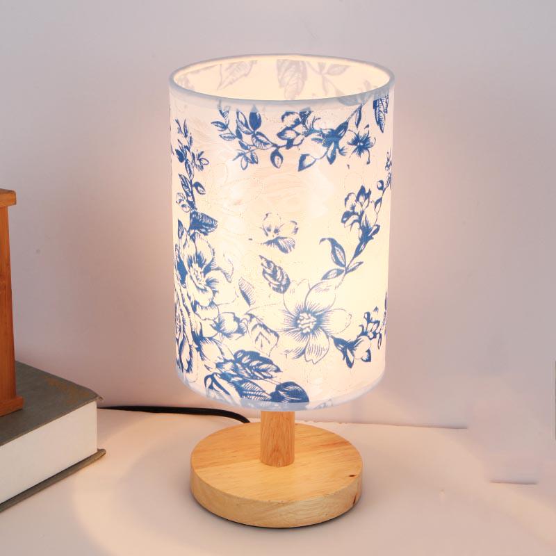 Desk Lamp with Fabric Shade Solid Wood Base  for Bedroom Living Room Bookcase Cafe Hotel