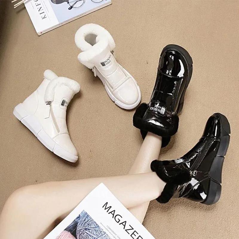 White Snow Boots Women Short Boots Plus Velvet Student Shoes Women Winter Cotton Shoes Women Flat Boots