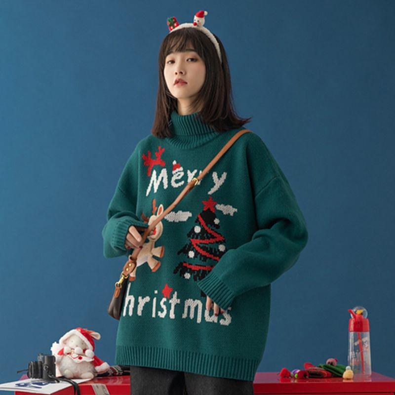 Autumn Winter  Women Fashion Sweater Casual Knitting Sweater Turtleneck  Pullovers Loose Casual Long Sleeve Sweater