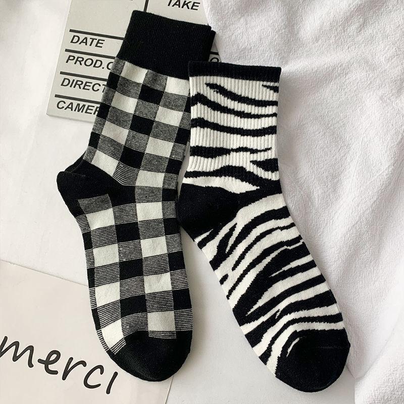 Women's Retro Check Pattern Socks Winter College Style All-match Long Socks Two Pairs