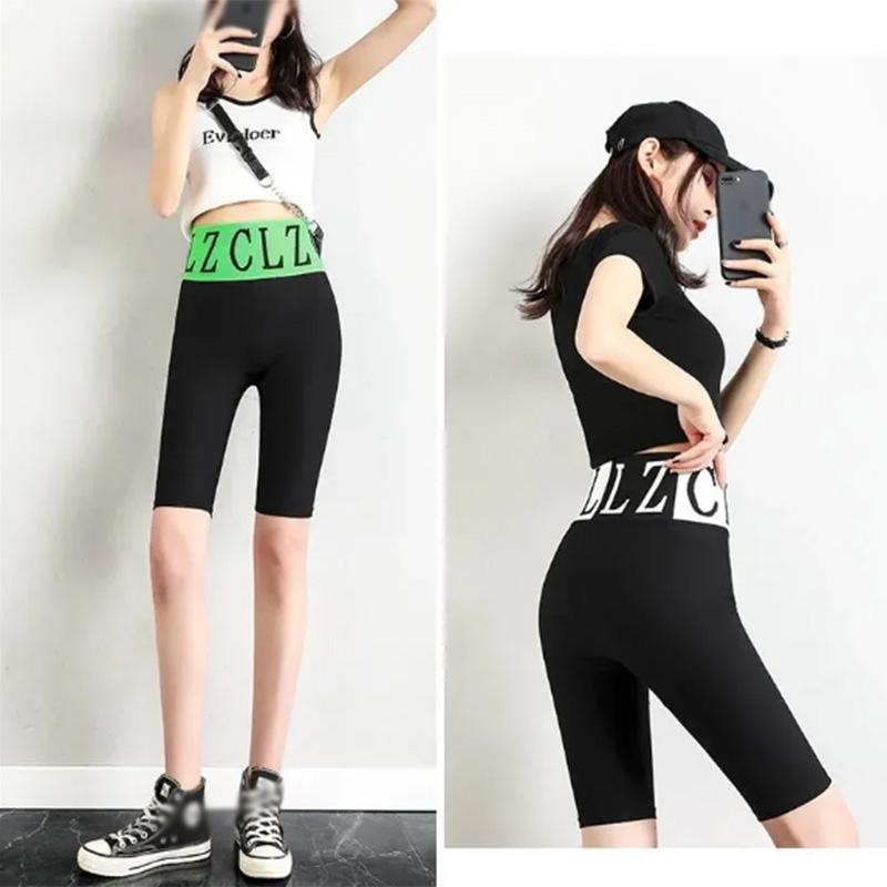 Summer Ice Silk High-waisted Elastic Abdominal Leggings Women's Thin Outerwear Safety Sports Five-point Shorts Cycling Pants