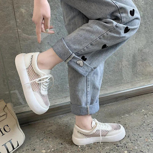 Thick-soled Big Head Mesh Bread Shoes Women Summer All-match Trend White Shoes Trifle Casual Shoes