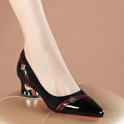 Women's Spring and Summer Soft Leather Low Heel Shoes Office Ladies Solid Color Thick Heel Casual Single Shoes