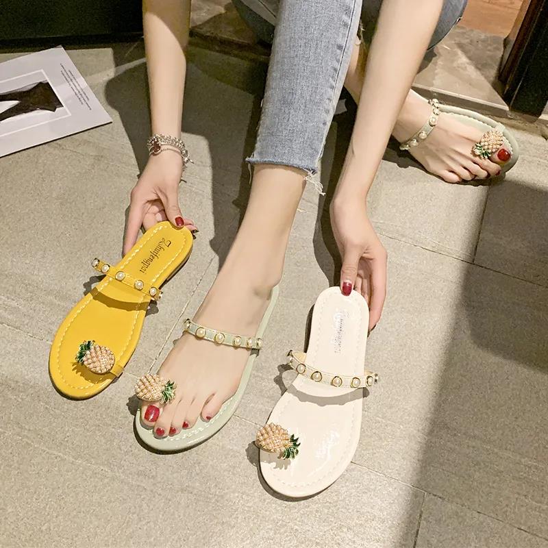 Beach Slippers Women Summer Wear Flat Bottom All-match Toe Pineapple Sandals and Slippers Women Sexy Sandals and Slippers