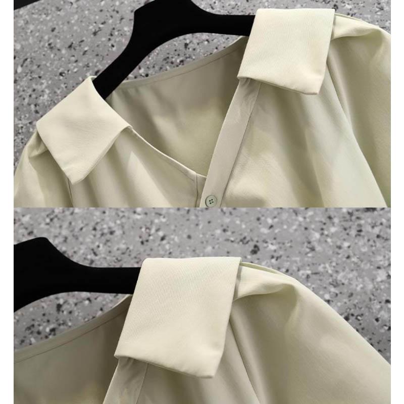 Large Size Dress Women's Summer Fashion Temperament Long Skirt V-neck Puff Sleeve Dress