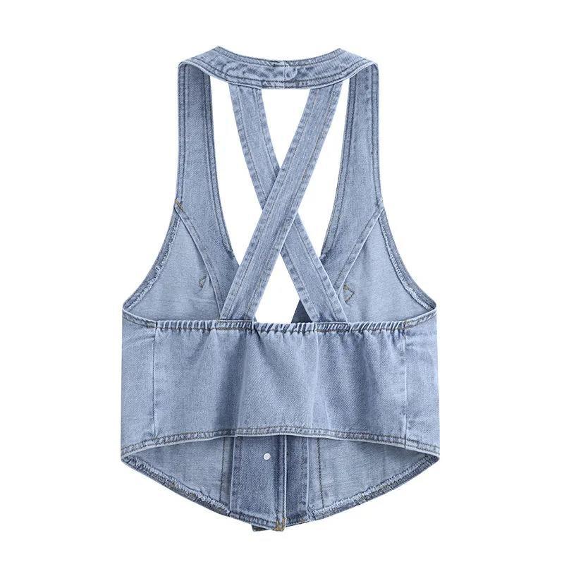 Solid Color Women's Denim Vest Sleeveless Spring and Summer Loose Casual Coat Pocket