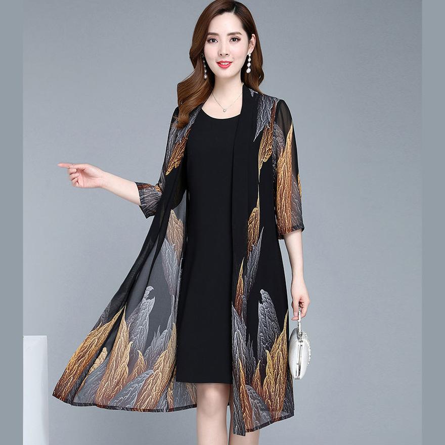 Chiffon Cardigan Mid-length Sun Protection Clothing Women's Loose Thin Large Size Shawl Jacket Air Conditioning Beach