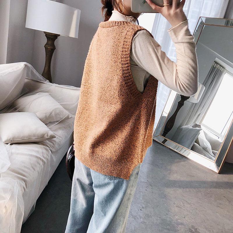 Spring and Autumn Sleeveless Waistcoat V-neck Knitted Vest Sweater Fashion Solid Color Women's Vest