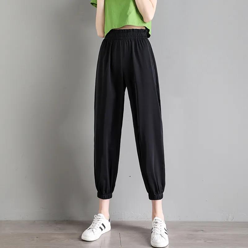 Chiffon Beamed Nine-point Harem Pants Female Summer Thin Section High Waist Drape Ice Silk Sports and Leisure Bloomers