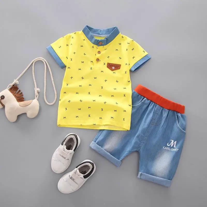 Children's Suit Boys Summer Breathable Light Thin Short Sleeve + Jeans Two-piece Korean Version Casual Cute Two-piece