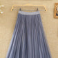 Golden Velvet Yarn Skirt Woman's Mid-length Elastic Waist Printed Lace High Waist A-line Skirt Pleated Skirt School Work Travel