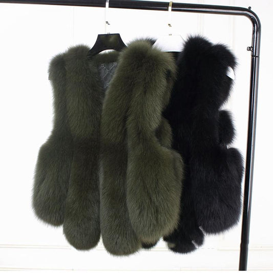 Slim Slimming Fox Fur Thermal Faux Fur Vest Women Short Fur Vest Jacket Autumn and Winter Soft and Comfortable