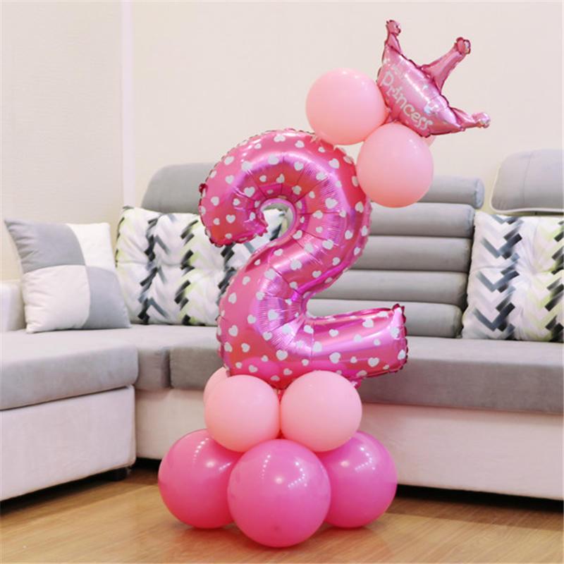 Pink Blue Foil Balloons Numbers 1 2 3 4 5 6 7 8 9 Pattern Birthday Party Decorations