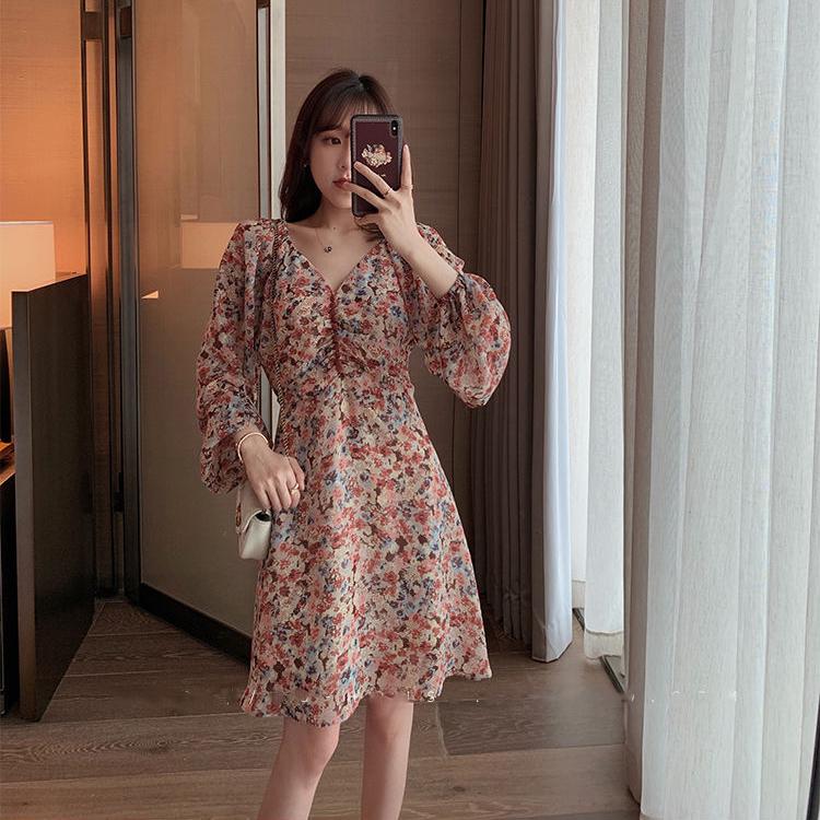 Womens V-Neck Boho Floral Chiffon Summer Party Evening Beach Long Dresses Girl's Sundress