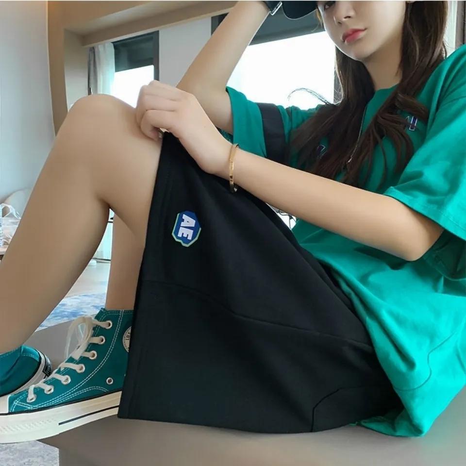 High-waisted Sports Shorts Loose Ins Thin and Meat-covering Plus Size Female Student Casual Fitness Jogging Pants Wide-leg Five-point Pants