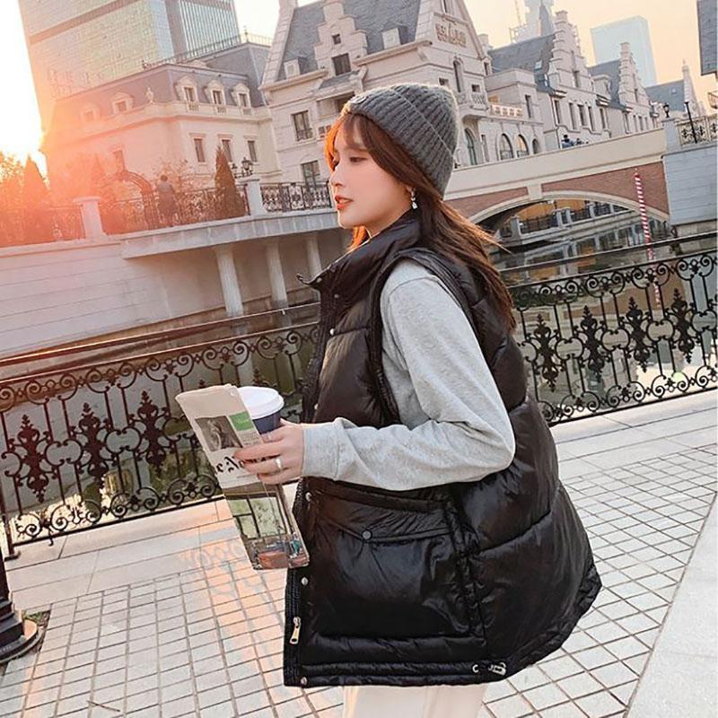 Winter Ladies Down Stand Collar Jacket Fashion Smooth Down Cotton Sleeveless Jacket Thick Warm Winter Vest
