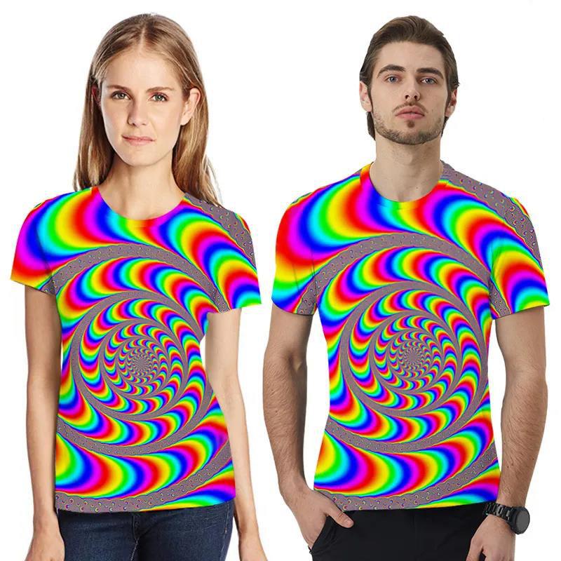 Spiral Colorful Shirt Men Tees Summer 3D Half Sleeve T-shirt Casual Breathable Pullover Personality Streetwear
