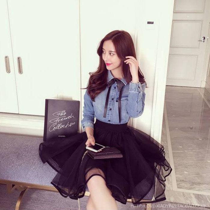 Women Anti-light Mesh Skirt with Elastic Waist Slimming Ballet Bag Hip Skirt Puff Skirts