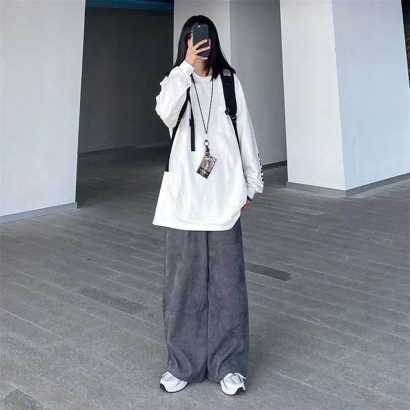 Corduroy Wide-leg Pants Trend Official Sweet and Thin College Style High Waist Wild National Style Western Casual Pants Women
