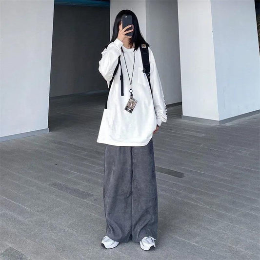 Corduroy Wide-leg Pants Trend Official Sweet and Thin College Style High Waist Wild National Style Western Casual Pants Women