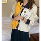Retro Lapel Contrast Color Thickened Knitted Cardigan Women's Short Long Sleeves Lazy Loose Polo Collar Sweater Coat