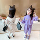 Girls Spring and Autumn Clothes Suit Printed Hooded Sweater Suit Casual Loose Sets Korean Two-piece Suit