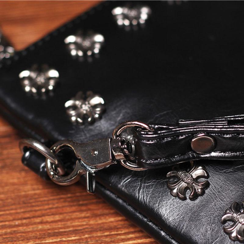 Fashion Business Briefcase Men Leather Black Rivet Zipper Stereotypes Handbag Computer Bag