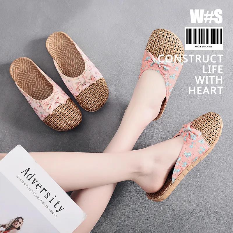 Summer Subgrass Woven Sandals and Slippers Ladies Linen Slippers Home Indoor Non-slip Floor Thick Bottom