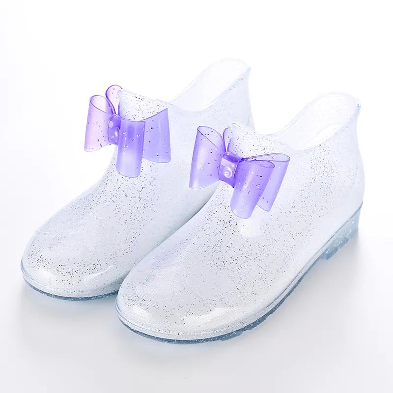 Children's Rain Shoes Water Shoes Non Slip Girls Bowknit Decoration Rain Boots Four Seasons Rubber Rain Boots