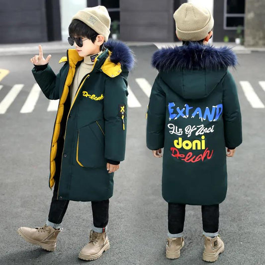 Boy's Cotton-padded Winter Children's Jacket Thickened Mid-length Cotton-padded Jacket Western Style Big Children's Warm Top