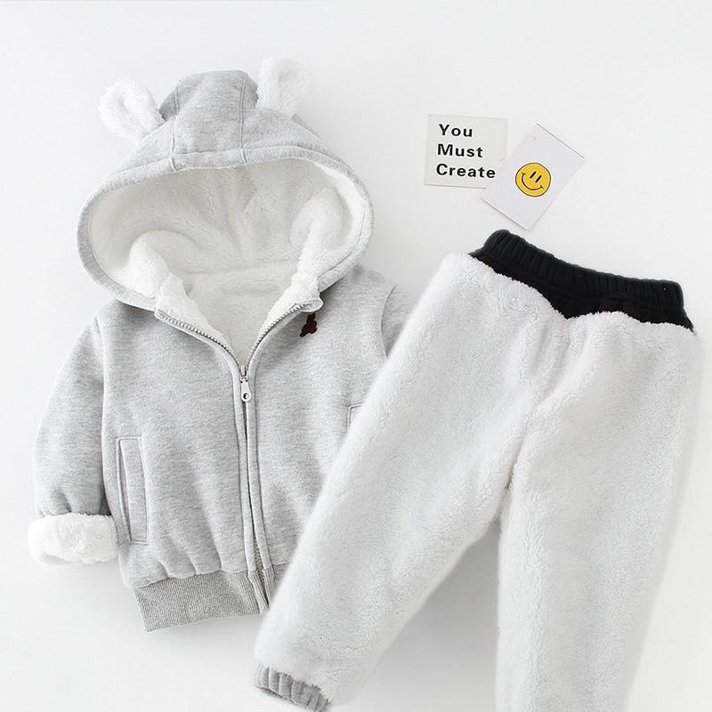 Boys and Girls Baby Plus Velvet Padded Sweater Suit Children's Two-piece Suit Autumn and Winter Suit Children's Cotton Jacket