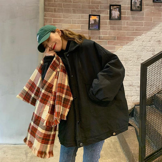 Winter Fashion Hooded Thicken Jacket Retro Oversize Loose BF Wind Long Long Sleeve Women's Cotton Coat