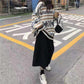 Autumn and Winter Stripe Long-sleeved Jacquard Sweater Loose Round Neck Female Sweater Wild