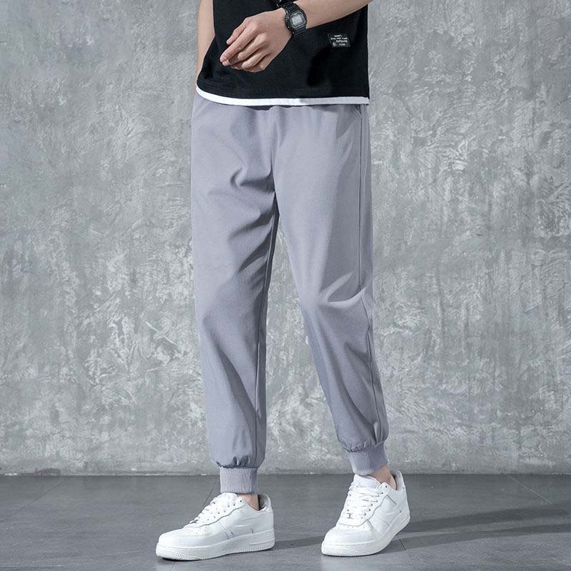 Summer Ice Silk Trousers Men's Tie-foot Casual Sports Pants Trend Thin Harem Trousers