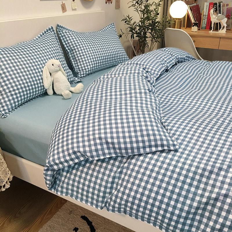 Four-piece Bed Sheet Duvet Cover Washed Quilt Cover Plaid Bedding Set