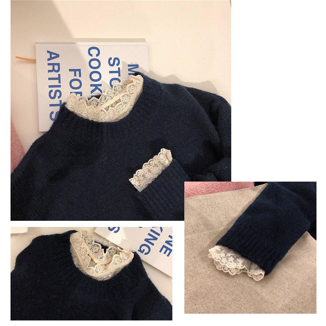 Autumn Sexy Gauze Transparent Off-Shoulder Sweater Women's Slim Fit Slimming Lace Edge Base Sweater