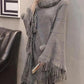 Women's Loose Sweater Outer Wear Fur Collar Batwing Sweater  Hand-woven Tassel Cloak Knit Shawl Autumn Winter