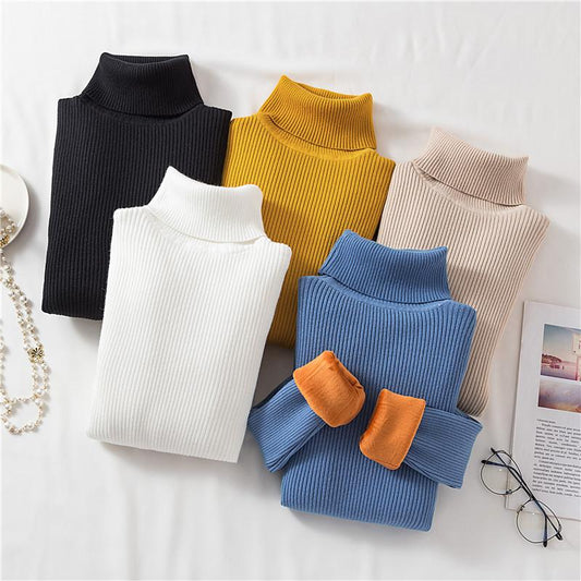 Autumn Winter Thick Sweater Women Turtleneck Pullover Knitted Sweaters Slim Fur Warm Soft Solid Inside Bottoming Shirt Long Sleeve Short Casual Jumper