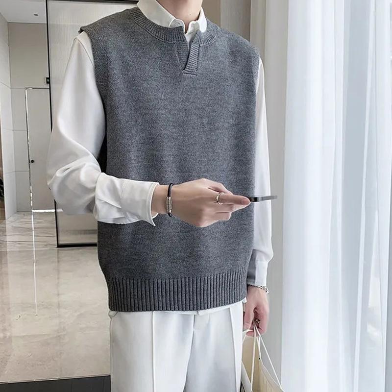 New Sweater Autumn Korean Trend Versatile V-neck Sleeveless Vest Men's Spring and Winter Wear Vest Vest Knit Sweater
