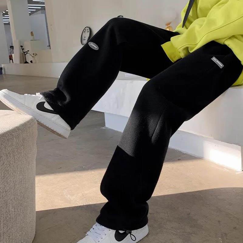 Lamb Velvet Trousers Plus Velvet Thick Sports Pants Women's Winter Loose Warm Trousers with Wide Leg Pants and Outer Cotton Trousers