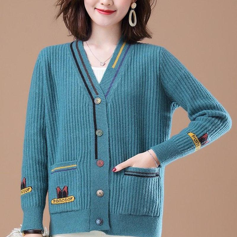 Spring and Autumn Cropped Cardigan Jacket with Knitted Solid Color Jacket and Casual V-neck Women's Jacket